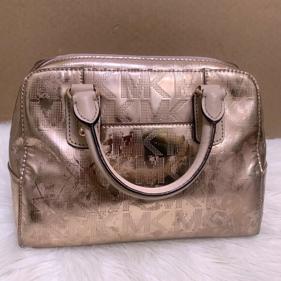 MICHAEL KORS Pink Gold Rose Gold Mirror Metallic Small Satchel w/Strap - Picture 10 of 16